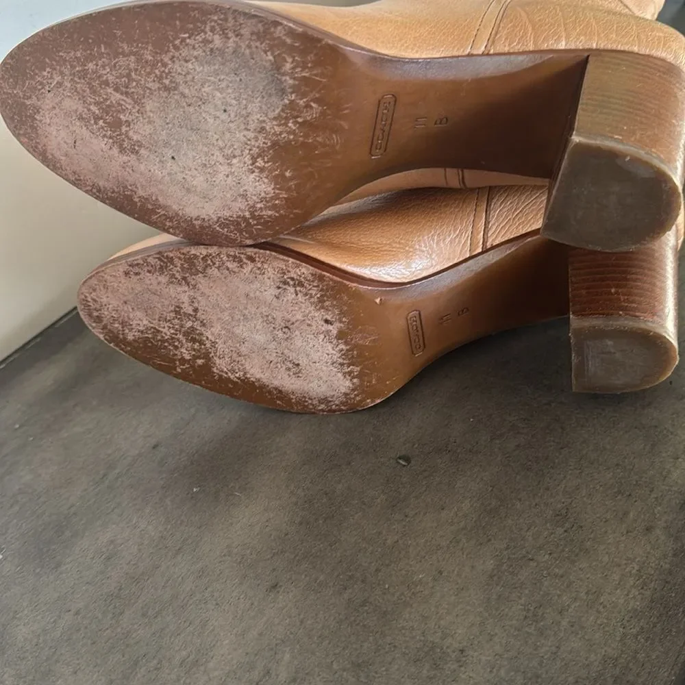 Coach Selena Tan Leather Knee-High Heeled Boots Western Boho Women’s Size 11 EUC - Picture 8 of 15